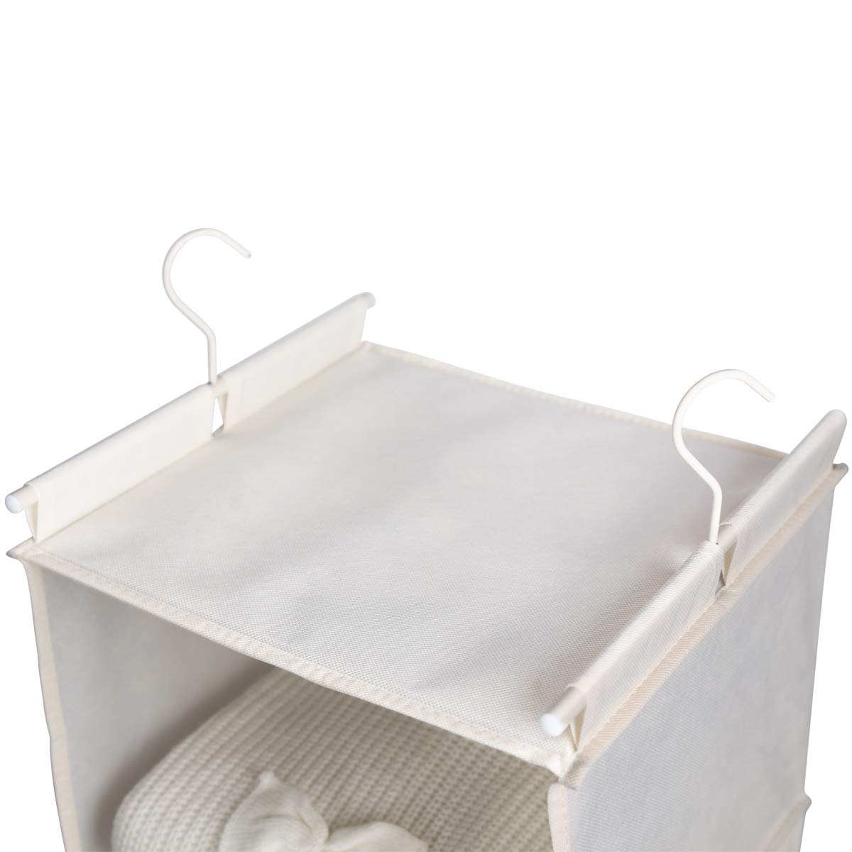 Max Houser 4-Shelf Hanging Closet Organizer, Space Saver, Cloth Hanging Shelves With 2 Side Pockets, Foldable (Beige)